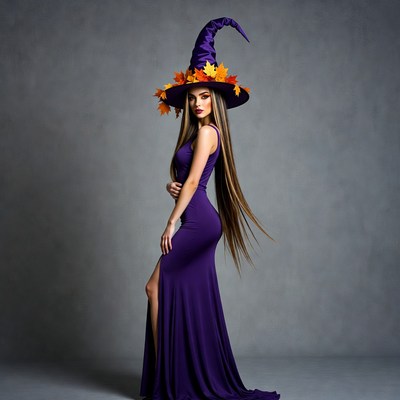 Woman in purple witch costume