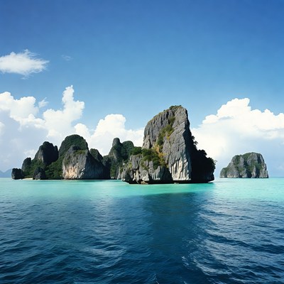 Limestone Karsts in Turquoise Sea