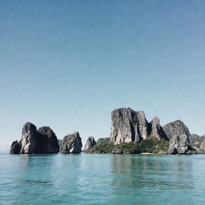 Limestone Karsts in Clear Blue Lagoon