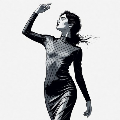 Woman dancing in patterned dress