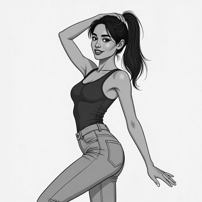 Asian woman in tank top and jeans