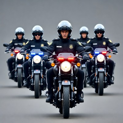 Police officers riding motorcycles in formation