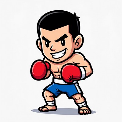 Cartoon muscular boxer in fighting stance