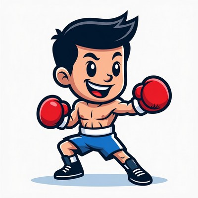 Cartoon Asian boxer with red gloves