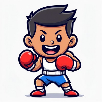 Cartoon boy boxer punching