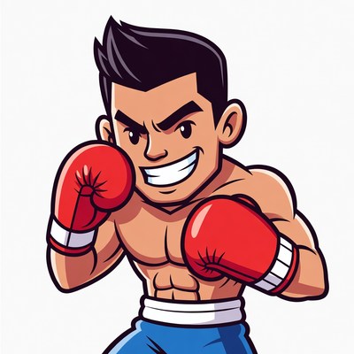 Cartoon muscular boxer with red gloves