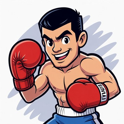 Cartoon muscular boxer man in red gloves