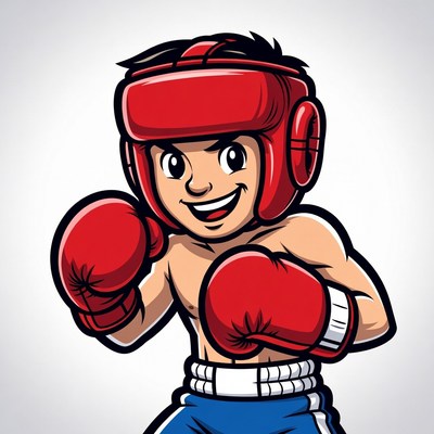Cartoon boy boxer with red gloves