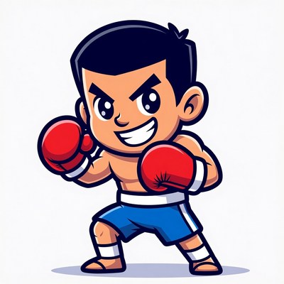 Cartoon boy boxer with red gloves