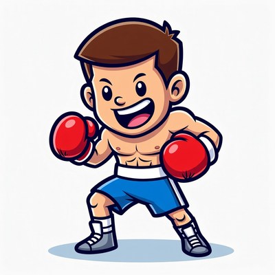 Cartoon boy boxer in fighting stance