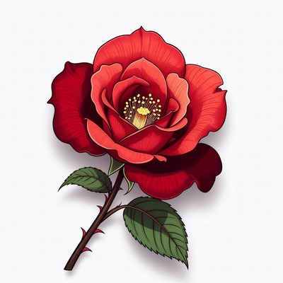 Red Rose Illustration with Stem