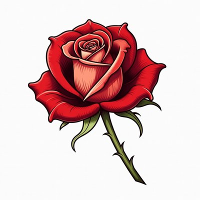 Red Rose Illustration with Stem
