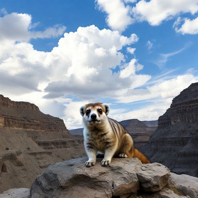 Meerkat standing on rock in canyon