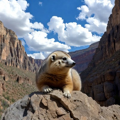 Yellow-throated Marten on Rock in Canyon