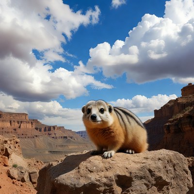 Meerkat on rock in canyon