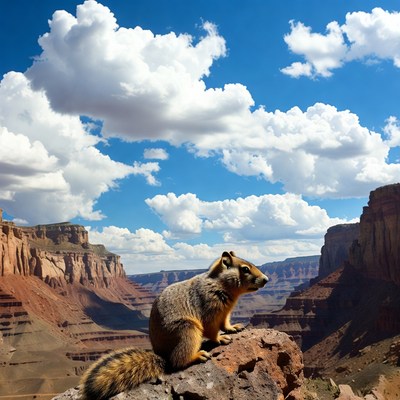 Chipmunk on rock overlooking Grand Canyon
