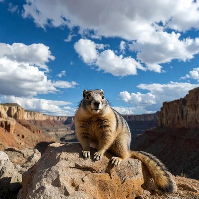 Ground squirrel on rock overlooking canyon