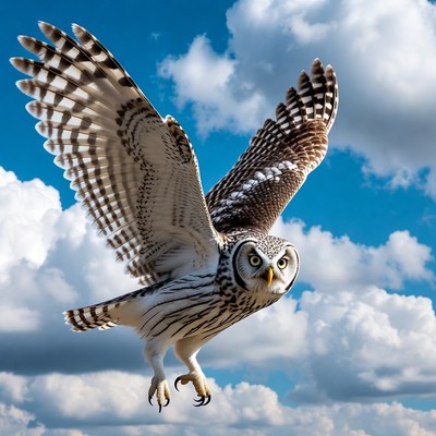 Short-eared Owl Flying in Blue Sky