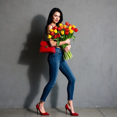 Woman holding red tulips
