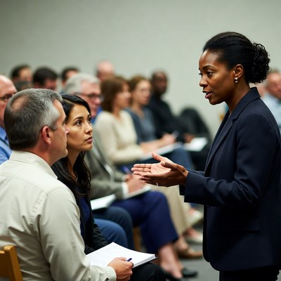 African-American woman speaking at meeting