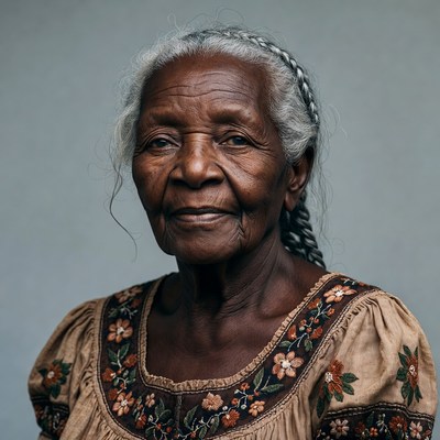 Elderly African woman with braided hair