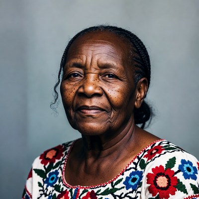 Elderly African woman in floral dress