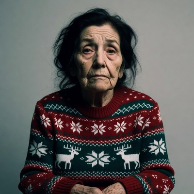 Elderly woman in Christmas sweater