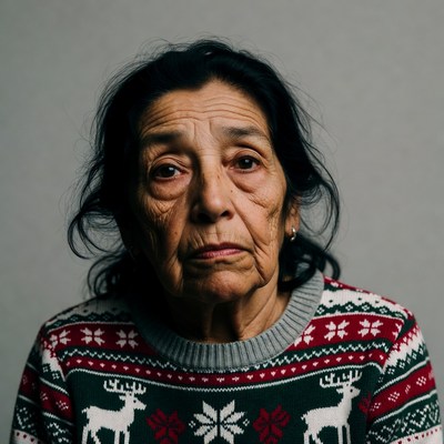 Elderly woman in reindeer Christmas sweater