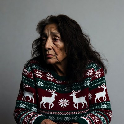 Elderly woman in reindeer Christmas sweater