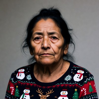 Elderly woman in Christmas sweater