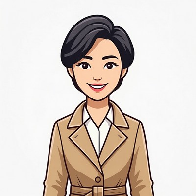 Asian woman in beige trench coat illustration
