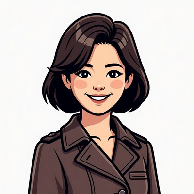 Asian woman in brown trench coat illustration