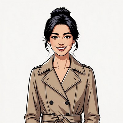 Asian woman in beige trench coat