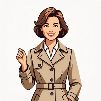 Smiling woman in beige trench coat