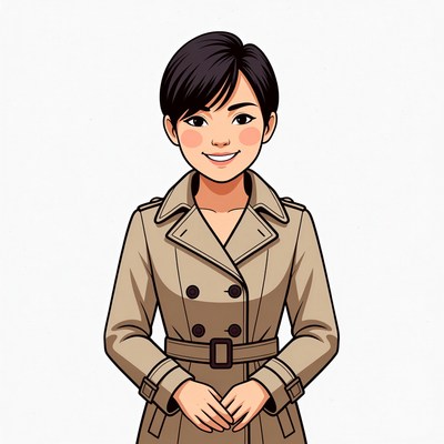 Asian woman in beige trench coat