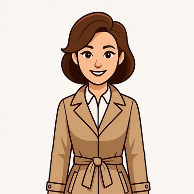 Smiling Asian woman in beige trench coat