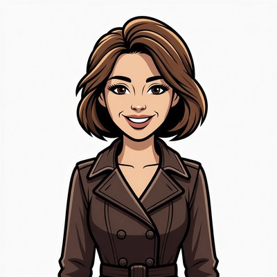 Smiling Asian woman in trench coat illustration