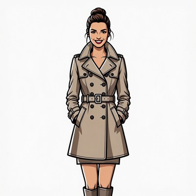 Woman in beige trench coat illustration