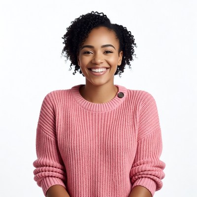 Smiling African-American woman in pink sweater