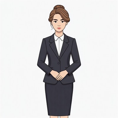 Asian woman in navy business suit