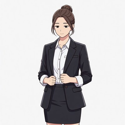 Anime woman in black business suit