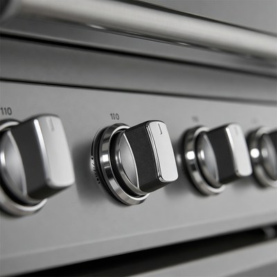 Stainless Steel Stove Knobs Closeup