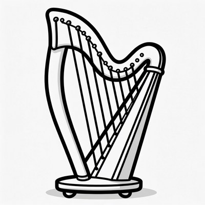 Black and white harp illustration