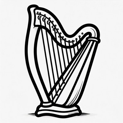 Black Outline Harp Illustration