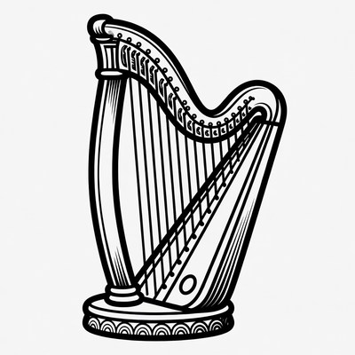 Black and white harp illustration
