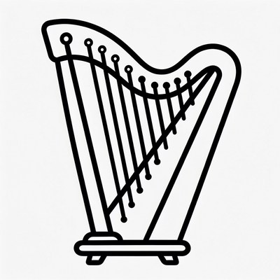 Line Drawing Harp Illustration