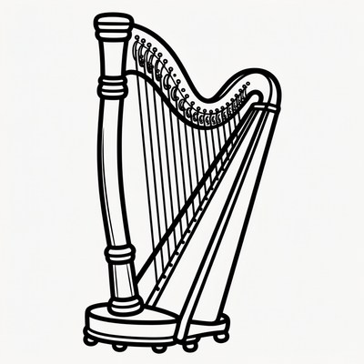 Black and white harp illustration