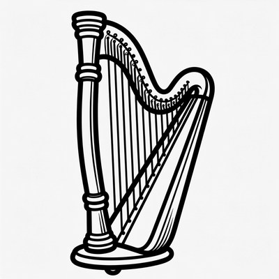 Black Outline Harp Illustration