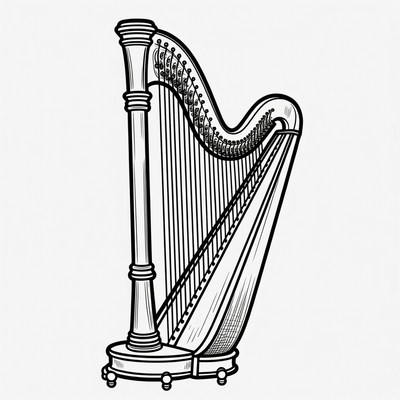 Line Drawing Harp Illustration