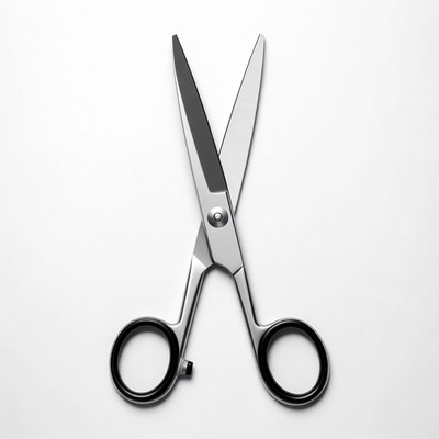 Silver scissors on white background
